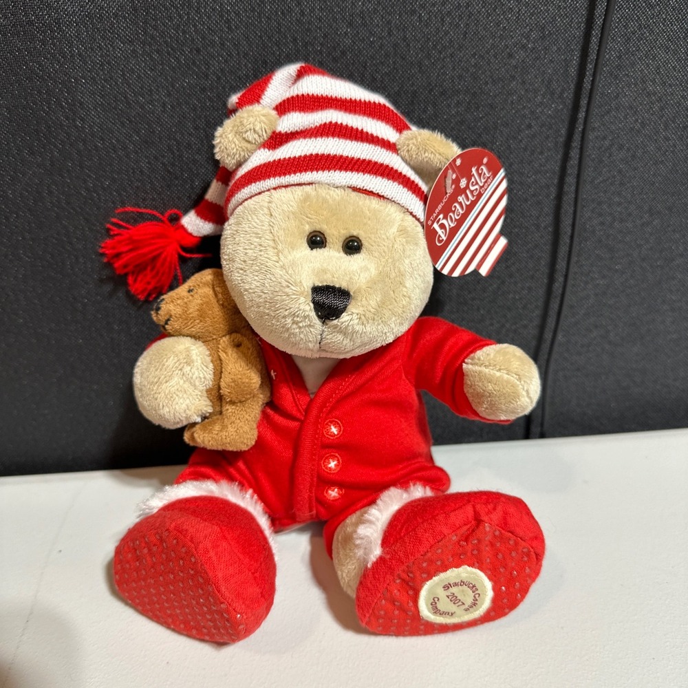 Starbucks Bearista Bear 2007 68th Edition Christmas Pajamas Plush Teddy Bear Hat